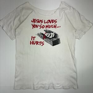 Vintage Jesus Loves You Indie Sleaze Grunge Goth Distressed Graphic Tee M White